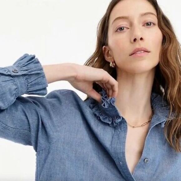 J.Crew classic-fit ruffleneck chambray button up shirt Size XS NWT - Picture 5 of 12